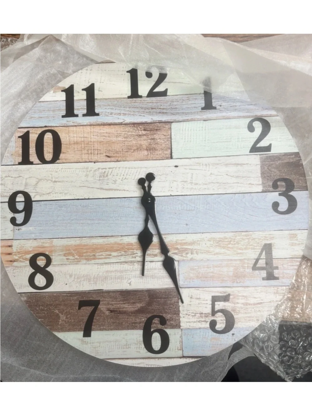 Farmhouse Coastal Worn Blue & White 14 Inch Round Battery Operated Wall Clock